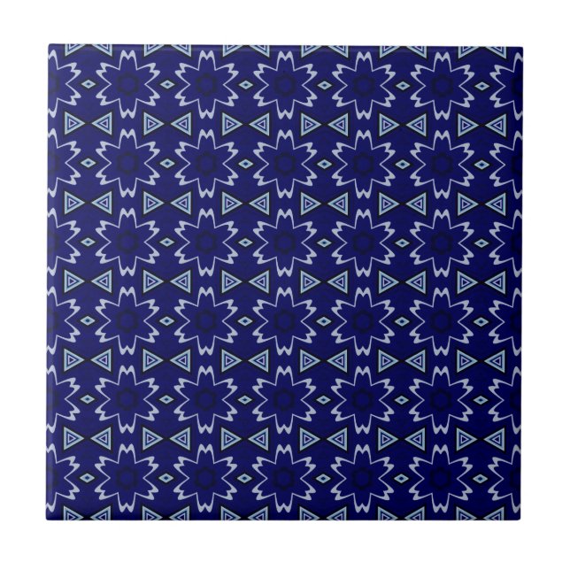 Navy Digital Floral Ceramic Tile (Front)