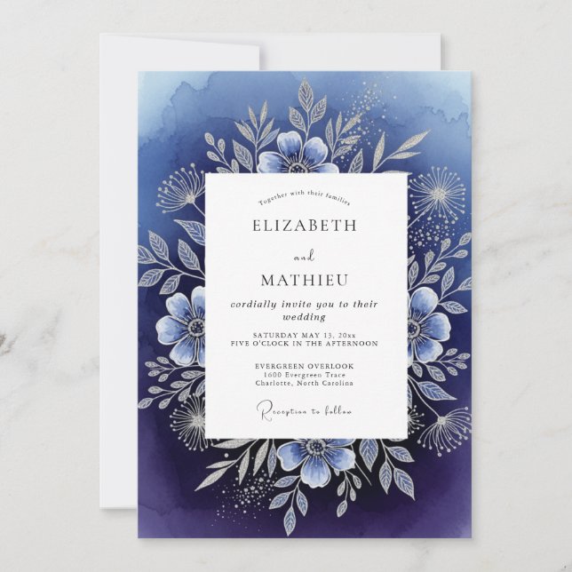 Navy Divine Winter Wedding Invitation (Front)