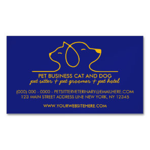 Navy Dog Cat Simple Line Logo Veterinary Pet Business Card Magnet