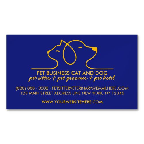 Navy Dog Cat Simple Line Logo Veterinary Pet Business Card Magnet