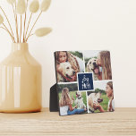 Navy | Dog Mom Photo Collage Plaque<br><div class="desc">Show off your dog mom status with this cute photo collage plaque featuring four square photos of you and your pup. "Dog Mom" appears in the center in white hand lettered typography on a navy blue square.</div>