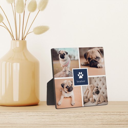 Navy  Dog Name  Pawprint Pet Photo Collage Plaque