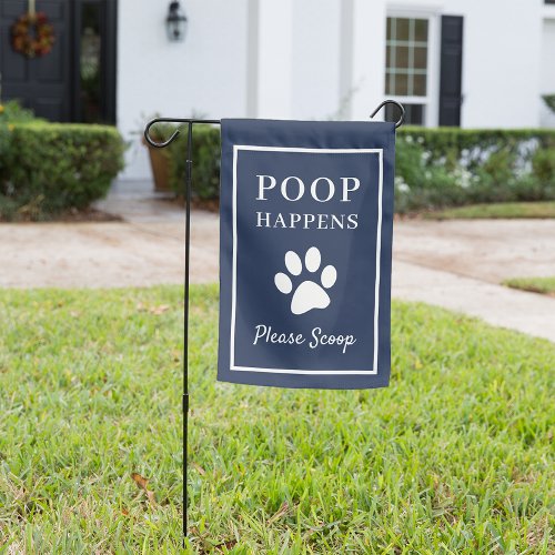 Navy  Dog Poop Happens Please Scoop Garden Flag