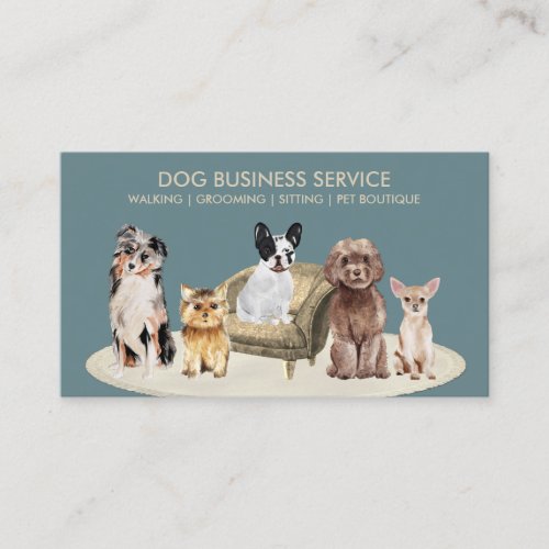 Navy Dogs Walking Chair Sitting Pet Groom Boutique Business Card