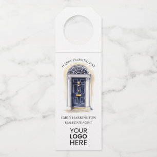 Navy Door Watercolor Closing Real Estate Agent Bottle Hanger Tag