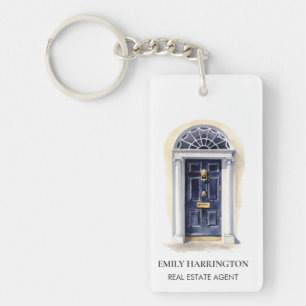 Navy Door Watercolor Logo Real Estate Agent Keychain