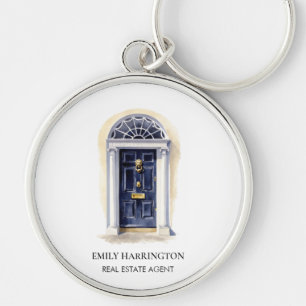Navy Door Watercolor Logo Real Estate Agent Keychain