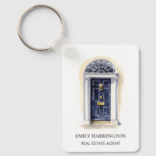 Navy Door Watercolor Logo Real Estate Agent Keychain
