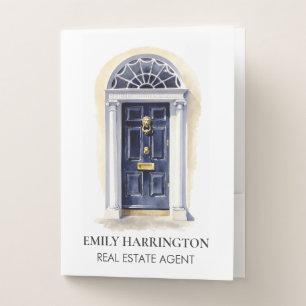Navy Door Watercolor Real Estate Agent Pocket Folder