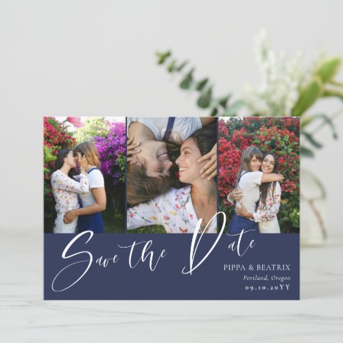 Navy Double Sided Photos Wedding Save the Date