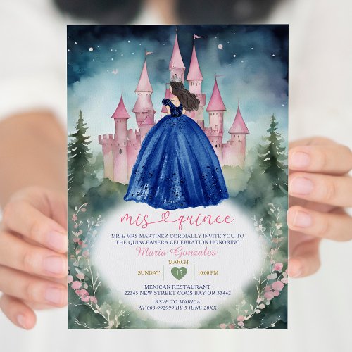 Navy Dress Forest Mis Quince 15 Birthday Invitation