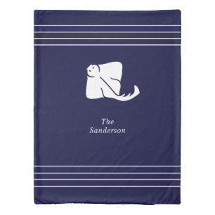 Navy Drk Blue Coastal Nautical Stingray Manta Ray Duvet Cover