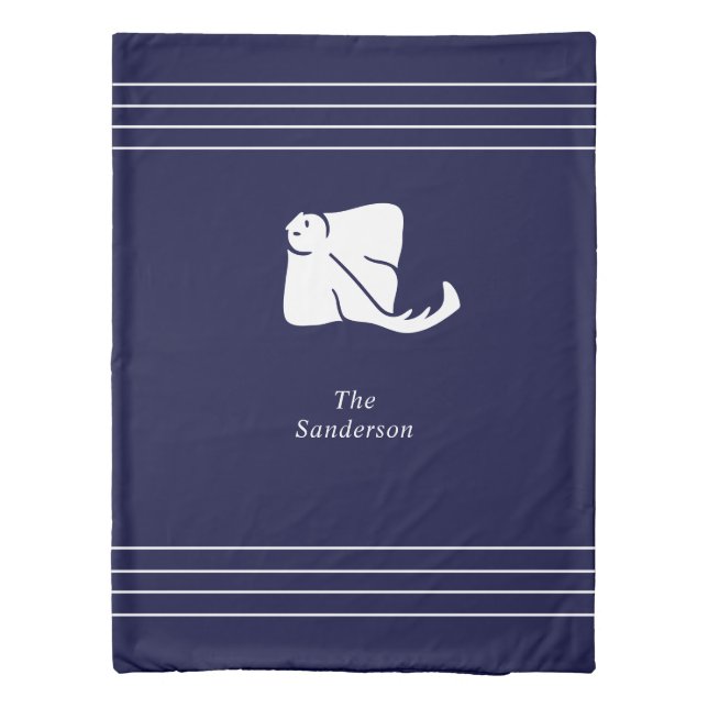 Navy Drk Blue Coastal Nautical Stingray Manta Ray  Duvet Cover (Back)