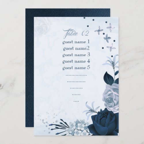 navy  dust blue flowers seating table number