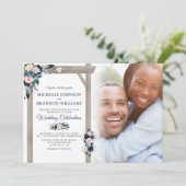 Navy, Dusty Blue & Blush Floral Photo Wedding Invitation (Standing Front)