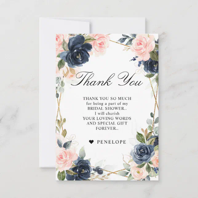 Navy Dusty Blue Blush Geometric Bridal Shower Thank You Card | Zazzle