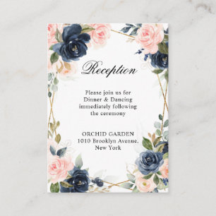Navy Dusty Blue Blush Geometric Wedding Reception Enclosure Card