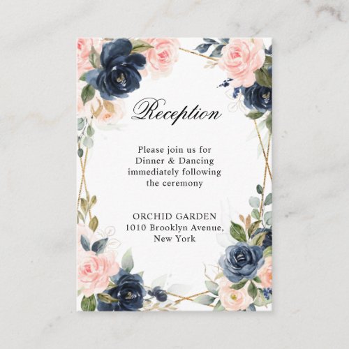 Navy Dusty Blue  Blush Geometric Wedding Reception Enclosure Card