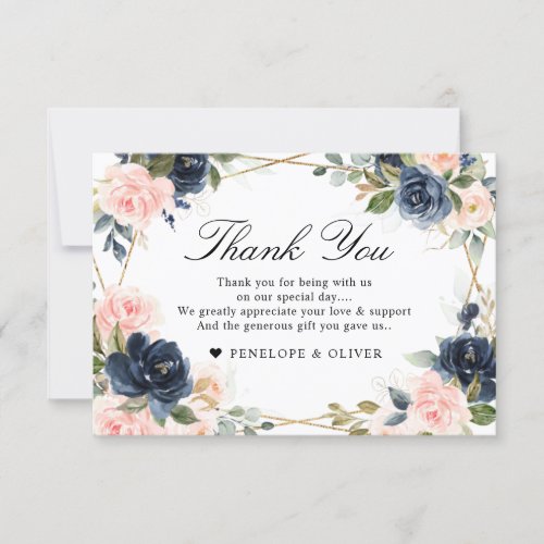 Navy Dusty Blue  Blush Geometric Wedding Thank You Card