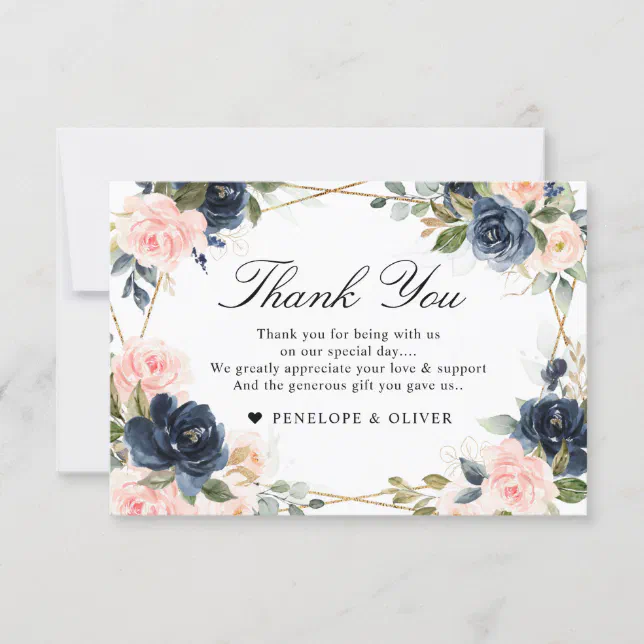 Navy Dusty Blue Blush Geometric Wedding Thank You Card | Zazzle