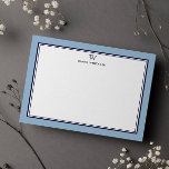 NAVY & DUSTY BLUE Classic Monogram Double Frame Note Card<br><div class="desc">Get a professional look with our formal and elegant personalized stationery flat cards feature your monogram and your name beneath in Sans Serif font coupled with elegant open face font framed by a chic navy double border over a dusty blue background. The monogram initials and name can easily be personalized...</div>