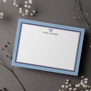 NAVY & DUSTY BLUE Classic Monogram Double Frame Note Card