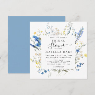 Navy Dusty Blue Dainty Wild Floral Bridal Shower Invitation