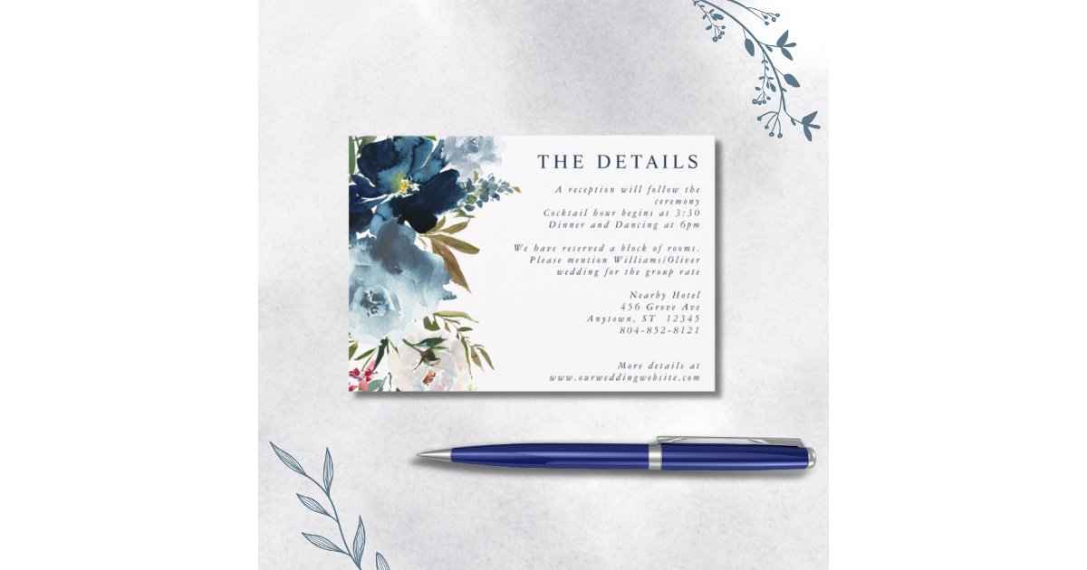 Navy & Dusty Blue Elegant Floral Watercolor Enclosure Card | Zazzle