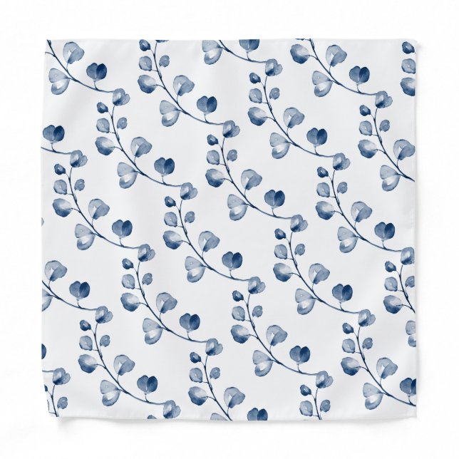 Navy Dusty Blue Eucalyptus Wedding Pocket Square Bandana (Front)