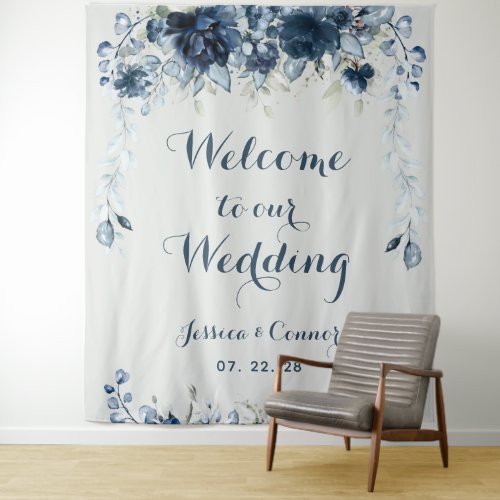 Navy Dusty Blue Eucalyptus Welcome To Our Wedding  Tapestry