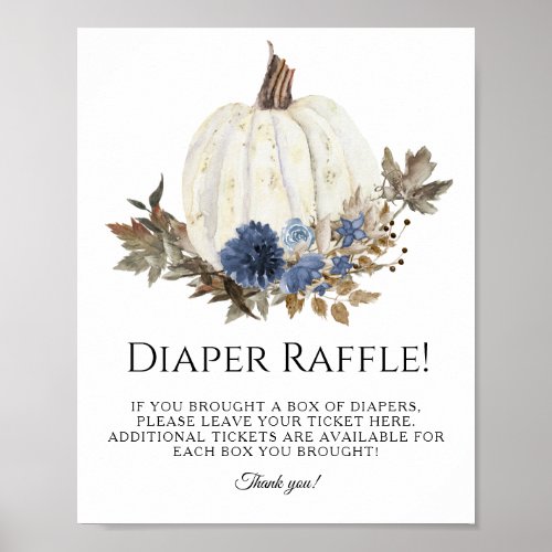 Navy Dusty Blue Fall Floral Pumpkin Diaper Raffle Poster