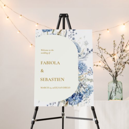 Navy Dusty Blue Floral Bloom Wedding Welcome sign