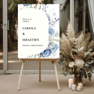Navy Dusty Blue Floral Bloom Wedding Welcome sign