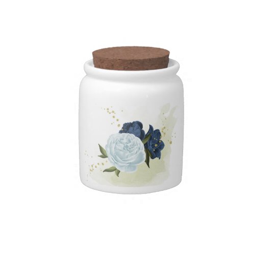 navy dusty blue floral greenery  candy jar