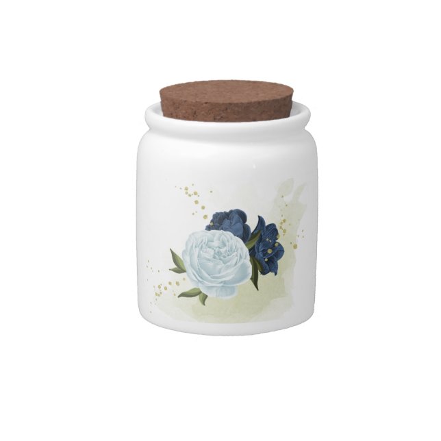 navy dusty blue floral greenery  candy jar (Front)