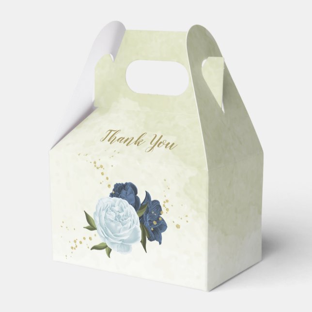 navy dusty blue floral greenery wedding favor boxes (Front Side)