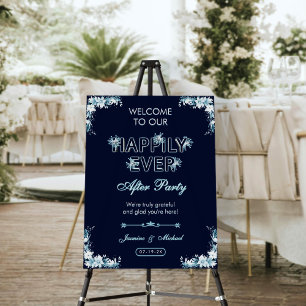 Navy & Dusty Blue Floral Happily Ever After Party Foam Board