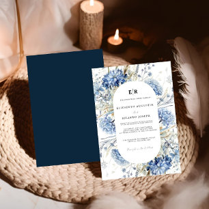 Navy Dusty Blue Floral Spring Bloom Wedding Invita Invitation
