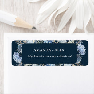 Navy Dusty Blue Floral Spring Bloom Wedding Label