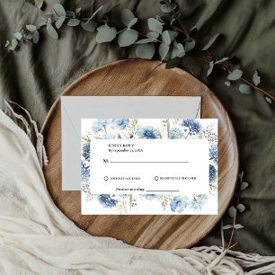 Navy Dusty Blue Floral Spring Bloom Wedding RSVP Card