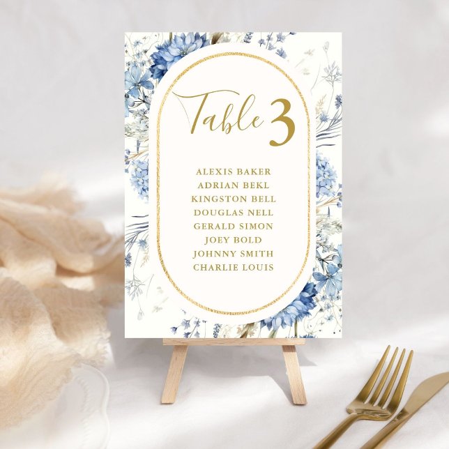 Navy Dusty Blue Floral Spring Bloom Wedding Table Number (Creator Uploaded)
