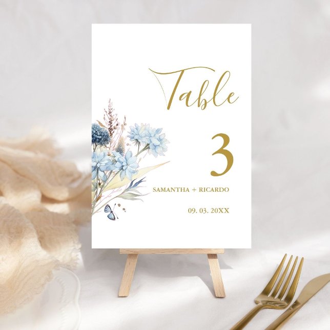 Navy Dusty Blue Floral Spring Bloom Wedding  Table Number (Creator Uploaded)