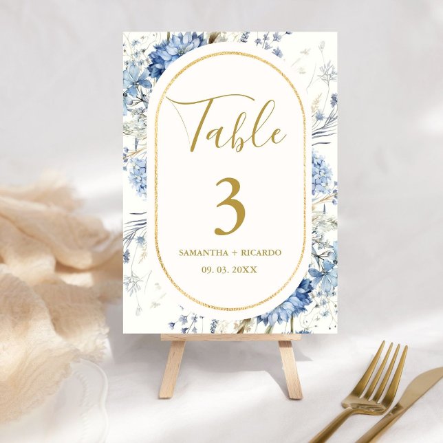 Navy Dusty Blue Floral Spring Bloom Wedding  Table Number (Creator Uploaded)