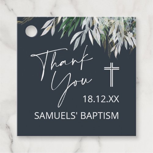 Navy Dusty Blue Floral Thank You Baptism Favor Tags