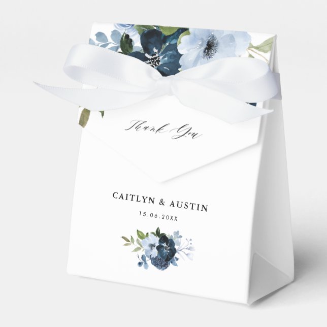 navy & dusty blue floral wedding favor box (Front Side)