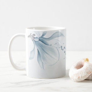 navy dusty blue flowers botanical  coffee mug