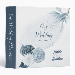 navy dusty blue flowers botanical photo album 3 ring binder