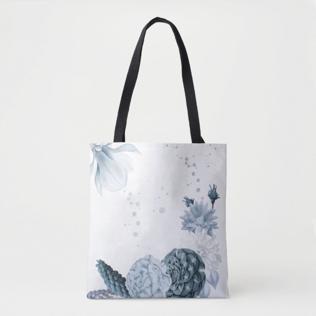 navy dusty blue flowers botanical  tote bag (Front)
