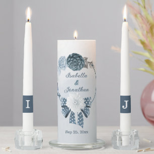 navy dusty blue flowers botanical wedding unity candle set
