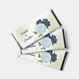 Navy & dusty blue flowers greenery wedding hershey bar favors